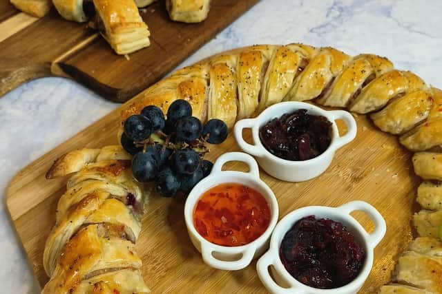 The sausage wreath makes a stunning centrepiece on a buffet table