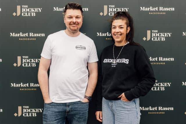 MD Paul Savage and Meg Thompson of Docks Brewery, looking forward to the collaboration with Market Rasen racecourse.