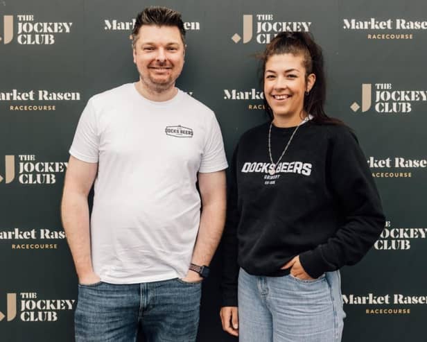 MD Paul Savage and Meg Thompson of Docks Brewery, looking forward to the collaboration with Market Rasen racecourse.