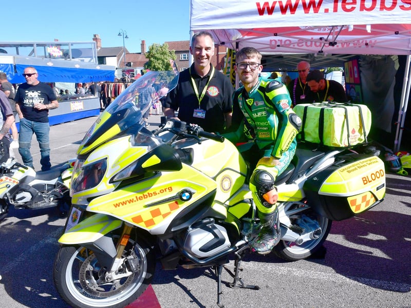 Dave Leonard, of Lincolnshire Emergancy Blood Bike Service, with Raith Seaman, of Wyberton.