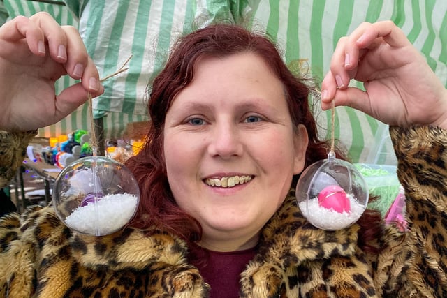 Michelle Molesworth with a pair of baubles.