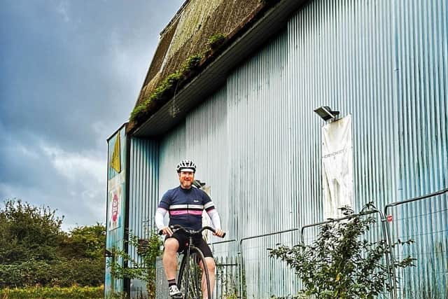 Richie Mason on his penny-farthing