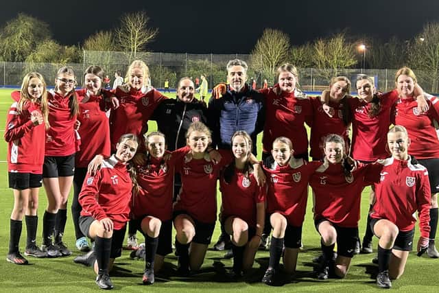Horncastle Town's U15s girls team in their new black shorts.