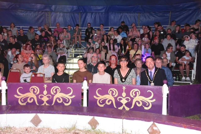 Front row seats in a packed Big Top for the VIPs.