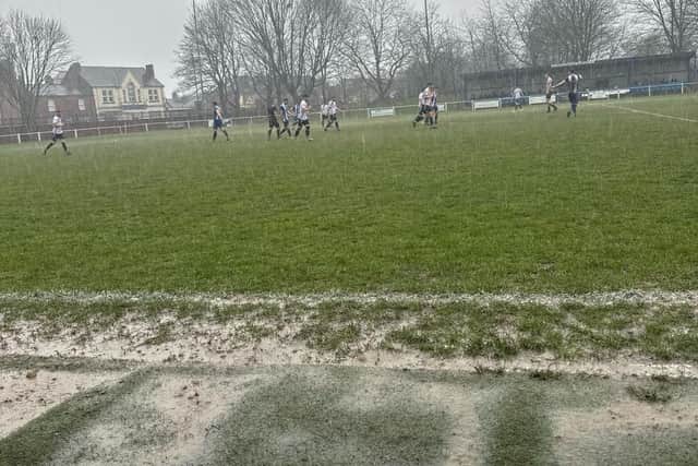 The rain comes down at Glasshoughton on Saturday.
