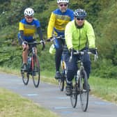 Left to right Gainsborough Aegir Cycling Club members  Maxine Downs, Geoff Garner and Daniel Nicholson heading to Morton along the riverside cycle route towards Morton,
Picture by Trevor Halstead.