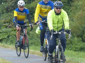 Left to right Gainsborough Aegir Cycling Club members  Maxine Downs, Geoff Garner and Daniel Nicholson heading to Morton along the riverside cycle route towards Morton,
Picture by Trevor Halstead.