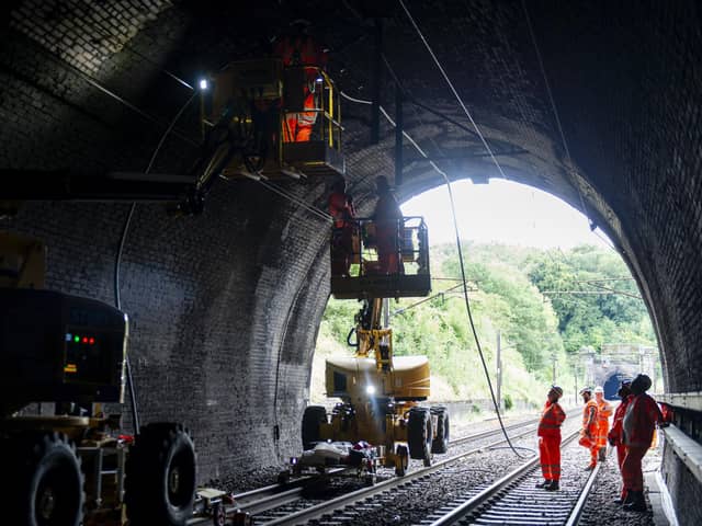 Engineers work between Welwyn and Hitchin on the East Coast Main Line digital upgrade. Photo: Network Rail