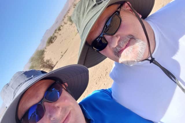 Steve Boryszczuk (right) was accompanied by his golfing buddy Steve Metcalf on his Sahara trek