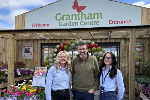 Adam Frost with BGC's Amy Stubbs and Libby Stubbs at the newly opened Grantham Garden Centre.