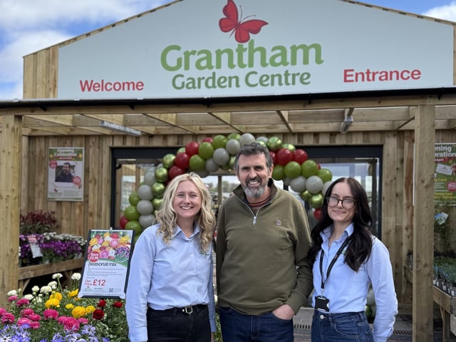 Adam Frost with BGC's Amy Stubbs and Libby Stubbs at the newly opened Grantham Garden Centre.