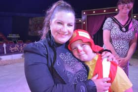 Wonder Circus owner Carolyn with her son, Elvis, who was in the spotlight during the night clowning around.