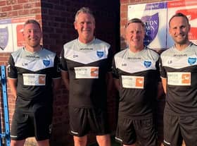 From left are Liam Wilson (fitness coach), Derrick Nuttell (coach), Bunce and Lori Borbely (assistant).