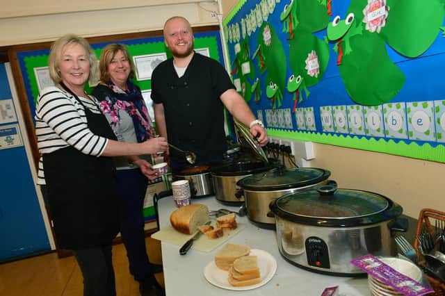 At the cooking demonstration are organiser Debbie Bollard of Woodhall Spa and Kirkby on Bain Food Bank, Mandy Elmer of the Food Bank, and chef Sam Hough.