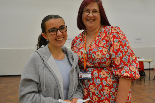 The biggest smile of the day came from Katie Flynn, pictured with Louise Steventon (learning support), who was overjoyed with her results.