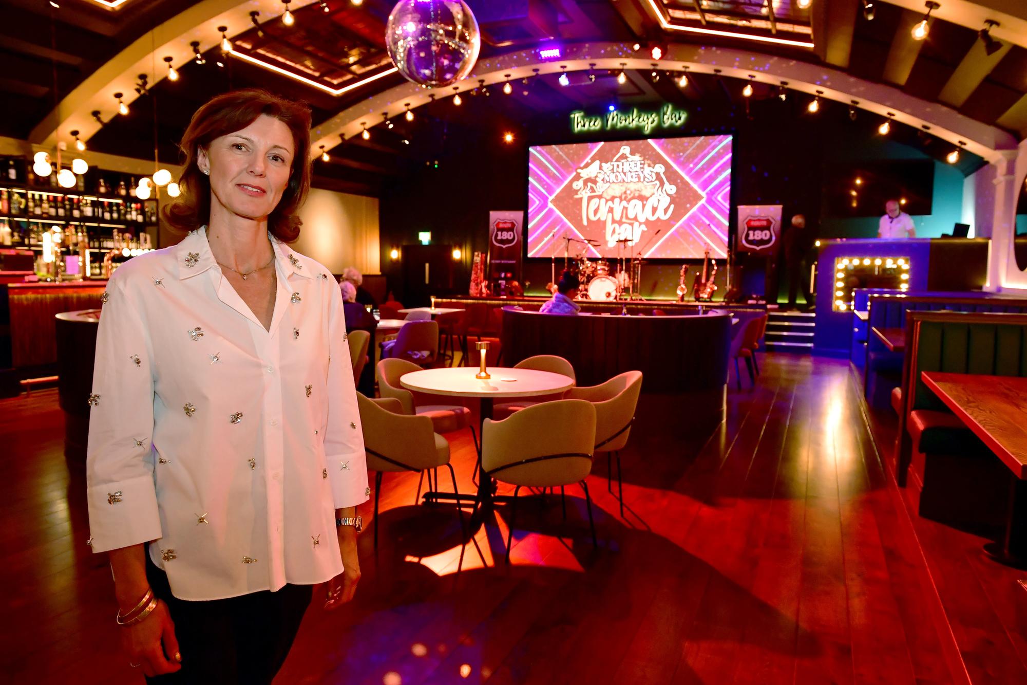Director Sarah Harris in the Terrace Bar at Three Monkeys.