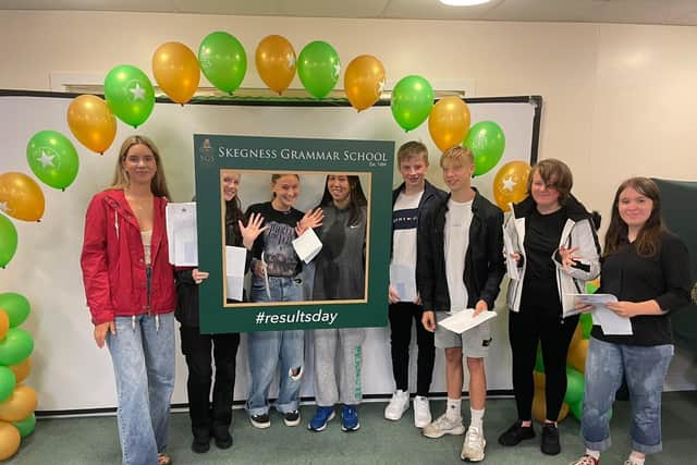Skegness Grammar School students celebrating their GCSE results.