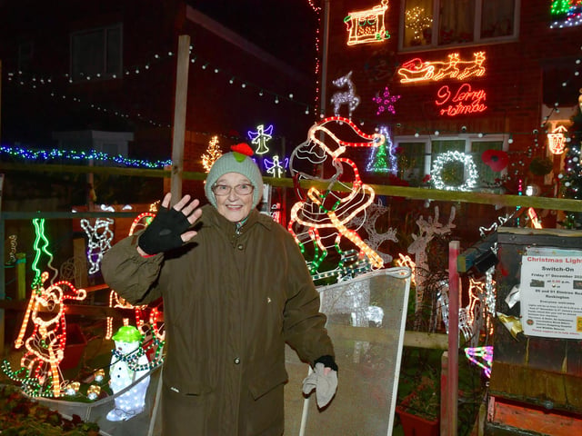 Elmtree Road home owner, Jacky Cooper and her lights. Photo: David Dawson