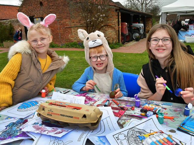 Enjoying the craft table are Annamarie, Arlo and Alexia-Mae