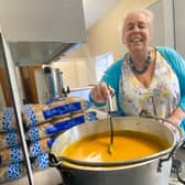 Kim Parrinder prepares some soup at Trusthorpe village hall's warm space.