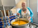 Kim Parrinder prepares some soup at Trusthorpe village hall's warm space.