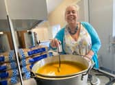 Kim Parrinder prepares some soup at Trusthorpe village hall's warm space.