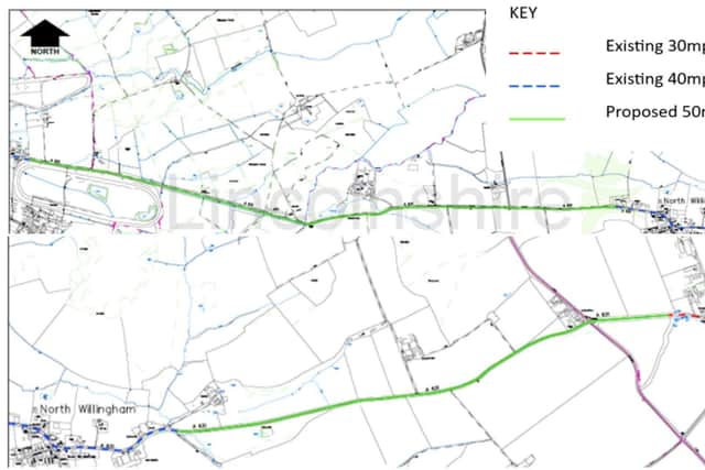 The proposed 50mph limits on both approaches to South Elkington.