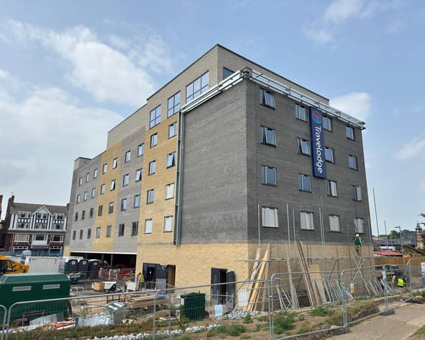 Scaffolding has been removed from the new Travelodge hotel in Skegness.