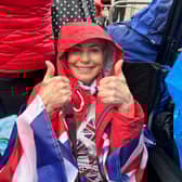 Not even the pouring rain dampened Sharron Tonge's patriotic spirit!