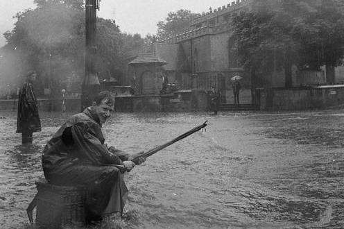 Despite it being July, the town was quickly submerged under several inches of water after heavy rain.