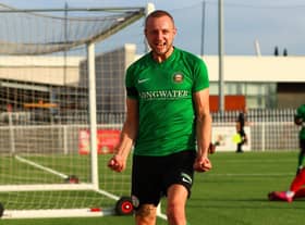 Ryan Rushen celebrates one of his goals on Saturday. Photo: Steve W Davies Photography.