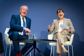 Jeremy Clarkson speaking with MP Victoria Atkins at the Conservative party conference. Photo: Lewis Ilsley