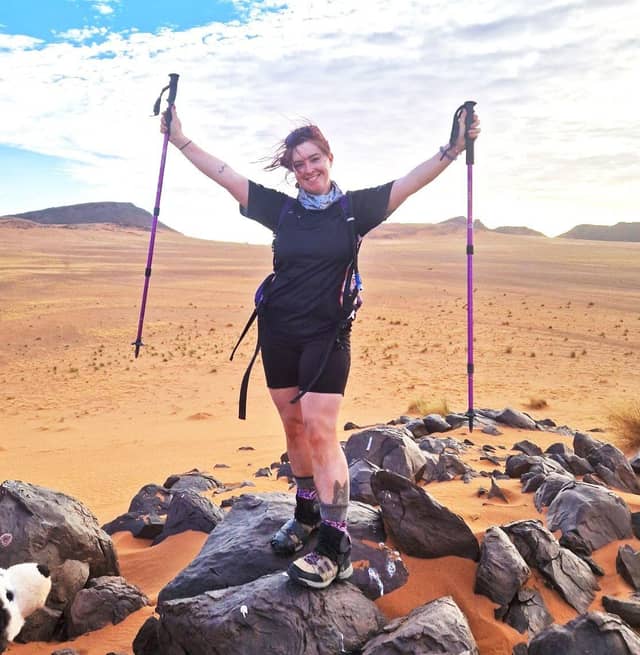 Feeling proud: Charlotte Hanwell in the Sahara.
