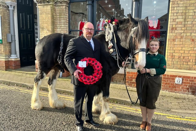 Bomber the Shire Horse with owners Jon Davison and Eve Miller.