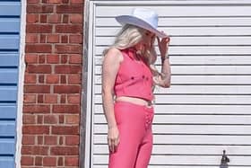 Amy Crook's homemade Barbie cosplay costume.