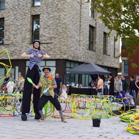 Entertainment courtesy of juggler Martin and stilt walker Sebastian.