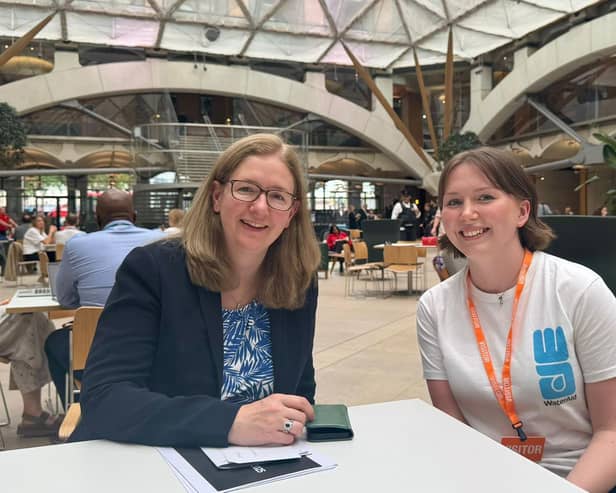 International development campaigner and Wateraid volunteer Abbey Doncaster (right) meets MP Dr Caroline Johnson in Westminster.