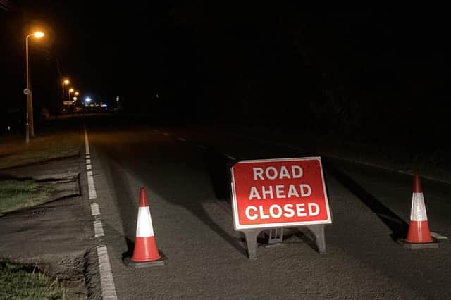 A shot of the closed off A52 Swineshead Road this evening (Monday)