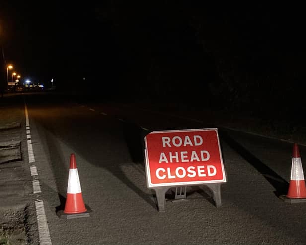 A shot of the closed off A52 Swineshead Road this evening (Monday)
