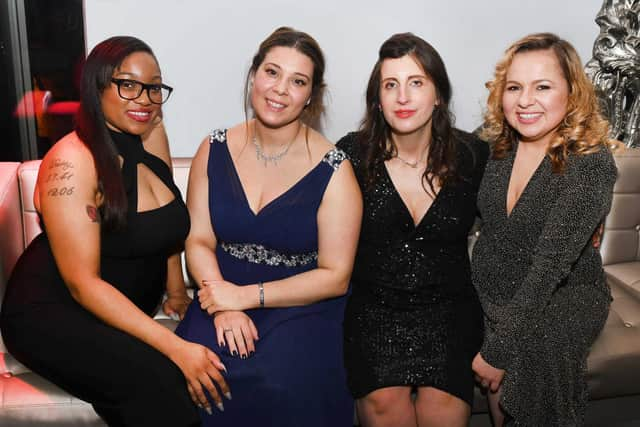 Guests at the Naomi's Garden ball, from left:Alys Samuels, Sophie Billingham,  Hayley Coxell,  Kasia Sledz.