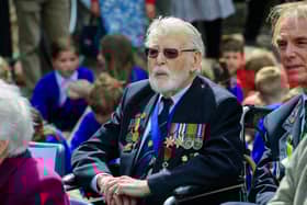 D-Day veteran Les Budding enjoying the NKDC Armed Forces Day flag raising event outside St Denys' Church, Sleaford. Photo: NKDC/Chris Vaughan