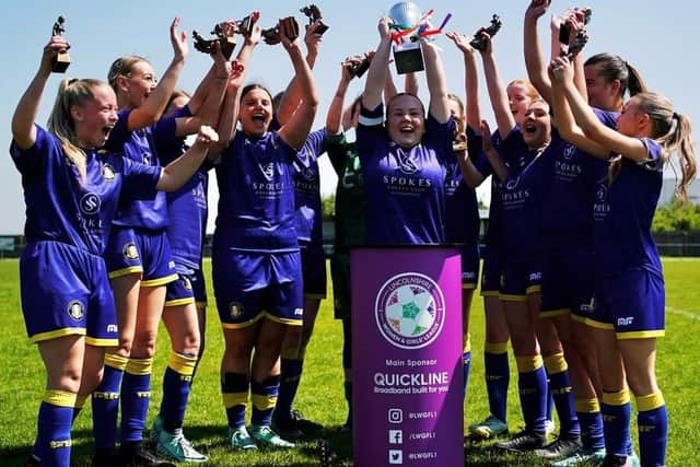 Gainsborough Trinity U16 Women celebrate their cup victory.