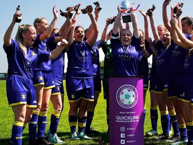 Gainsborough Trinity U16 Women celebrate their cup victory.