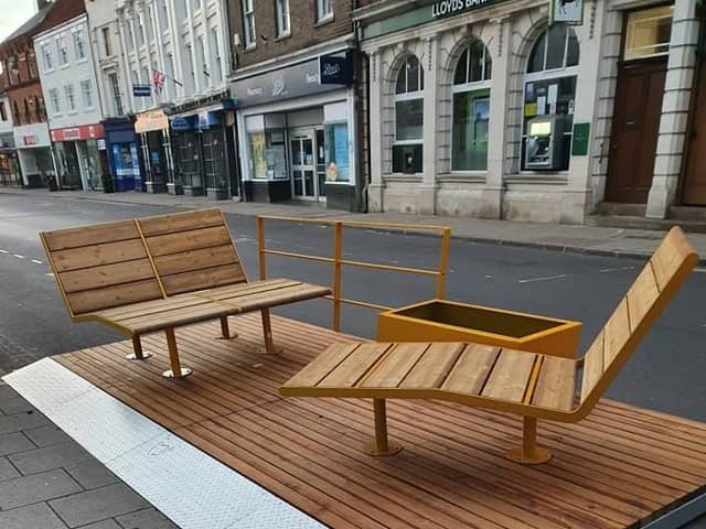 The controversial parklets from the Active Travel Scheme.