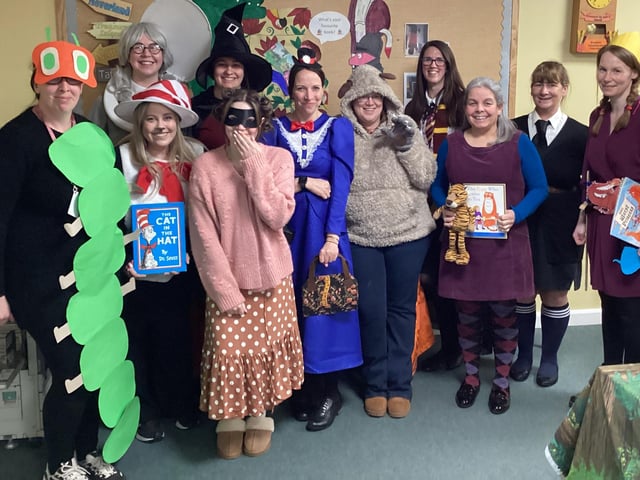Staff dressed up for World Book Day at Kirkby La Thorpe School.