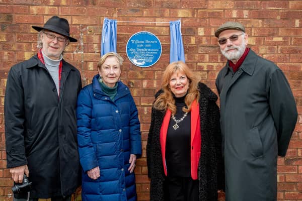 From left: Richard Lance Keeble, Anne Cramphorn (Great  x 6 granddaughter of William Brown), Louth Mayor Julia Simmons and Richard Gurnham