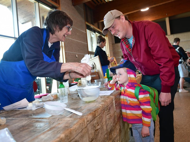 Mary Davenport of Cote Hill Cheese, Market Rasen, with Iain Pringle and Etta Pringle 4 of Ingham, making cheese