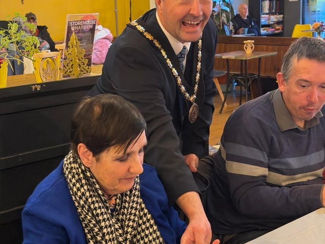 Mayor of Skegness Coun Jimmy Brookes serving a meal.