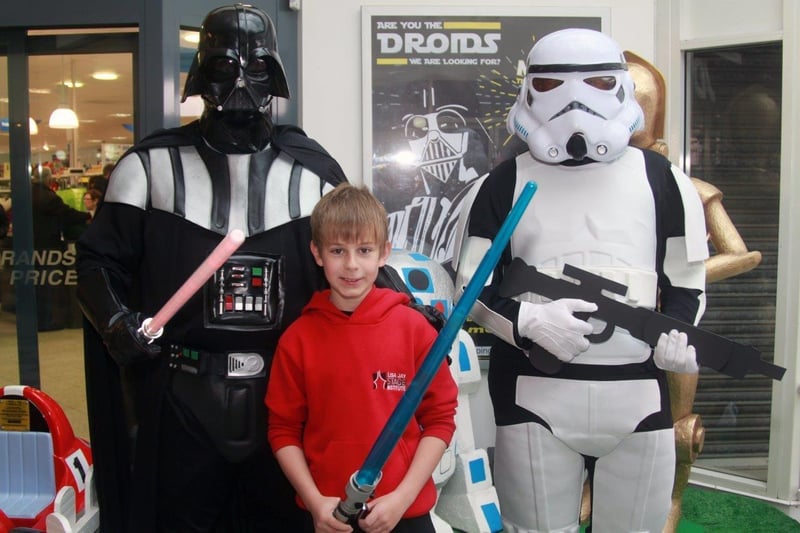 Skegness' Hildred Shopping Centre marking International Star Wars Day in 2013. Posing with Darth Vader and a stormtrooper was Jack Hurdman, nine, from Spilsby.