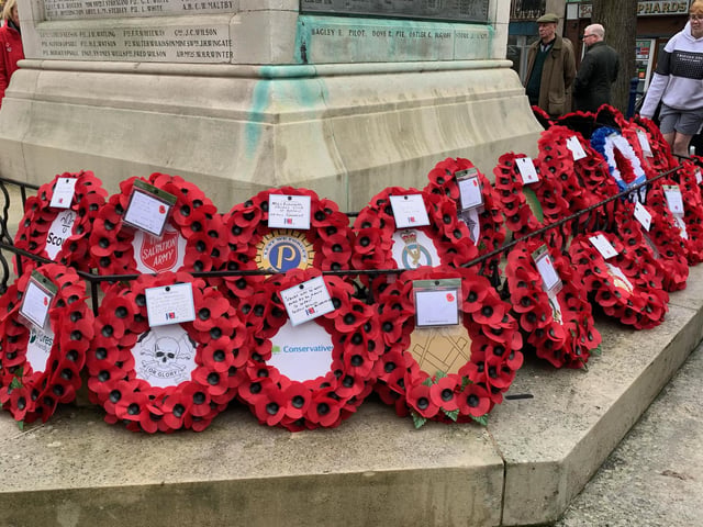 Poppy wreaths laid at Boston war memorial.